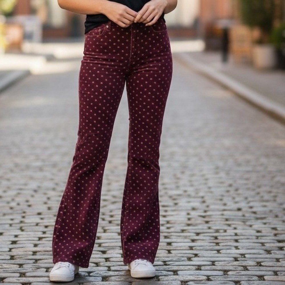 Pilcro Bootcut Pants Women 28 Burgundy Corduroy Floral High Rise Anthropologie